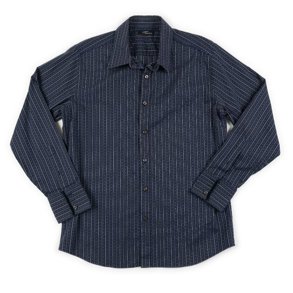 TWO A.M. navy textured button down shirt size L - Picture 1 of 11